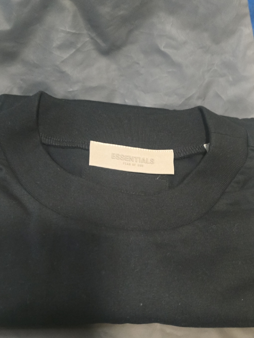 Essentials Black Crewneck Tee with Leather Neck Tag